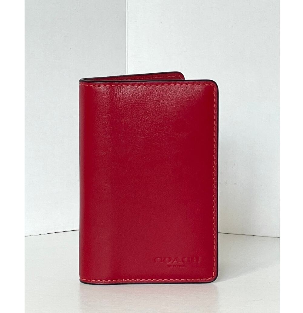 Coach CJ728 Mens Poppy Red Leather Bifold ID Wallet